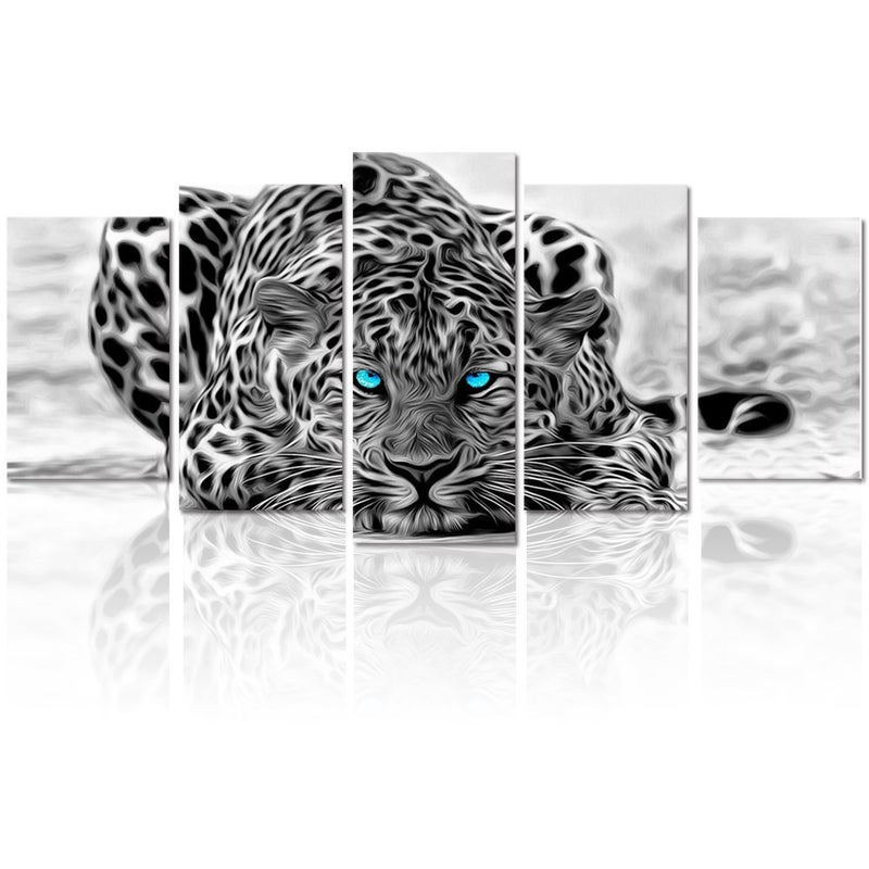 Visual Art Decor Black and White Animal Canvas Wall Art,Abstract Leopard Canvas Prints with Frame,Attractive Leopard Picture Decorative,Easy Hanging On,More Size Optional (16 (10"x16"x2+10"x20"x2+10"x24"x1) - Image 1